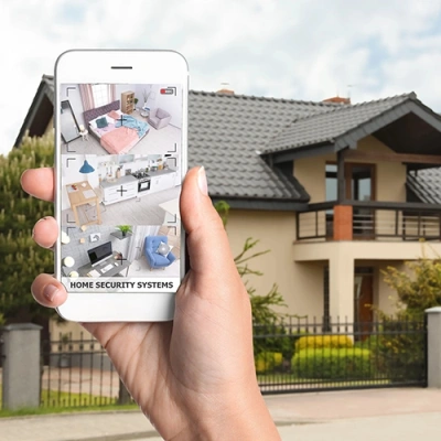 Roanoke vivint phone display of cctv live feed in front of a house